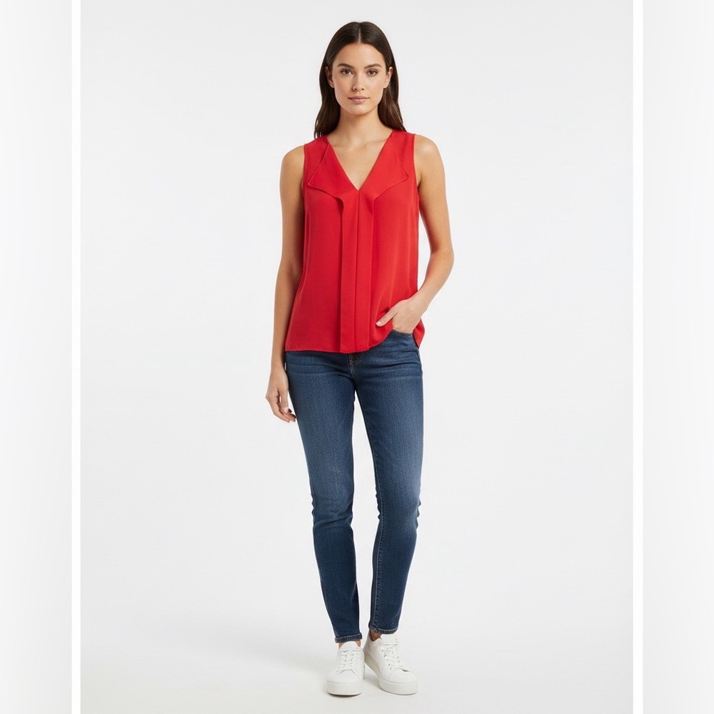 White House Black Market Vibrant Red Sleeveless Blouse